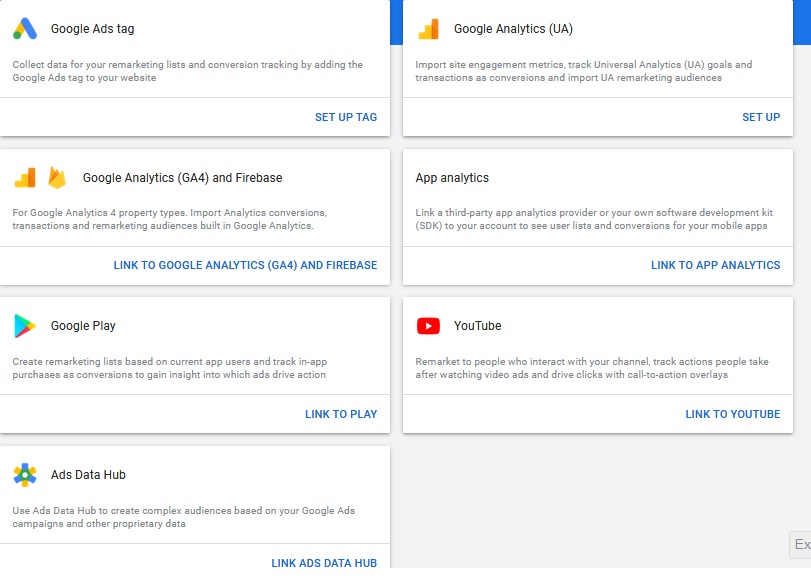 Google Remarketing channel options